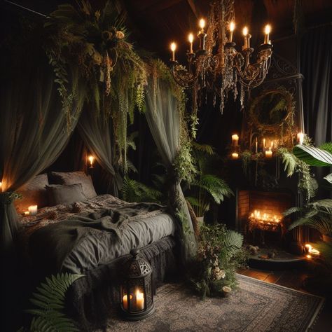 Image Creator Dark Cottage Core Bedroom Decor, Fairy Goth Decor, Vintage Dark Room Aesthetic, Baroque Decor Bedroom, Subtle Gothic Decor, Dark Green Room Aesthetic, Forest Aesthetic Bedroom, Goth Bedroom Ideas, Gothic Decor Bedroom