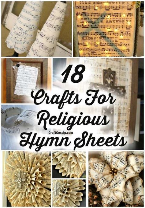 18 Christmas Crafts To Make With Hymn Music Sheet – Home and Garden Christmas Decor With Sheet Music, Hymnal Page Wreaths, Crafts Made From Old Hymnals, Decorating With Music Sheets, Craft With Sheet Music, Music Sheet Crafts Diy, Art With Sheet Music, Crafts With Music Sheets, Crafts Using Sheet Music