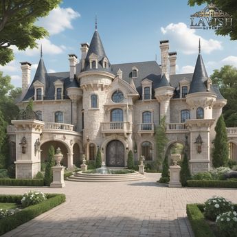 House With French Windows, House That Looks Like A Castle, Castle Like Homes, Palace Exterior Design, French Chateau Inspired Homes, French Chateau Aesthetic, French House Design, Castle House Modern, Castle Style Homes