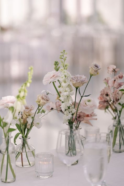 ROMANTIC DUSTY ROSE ROOF TOP WEDDING — A Wild Vine Soft Romantic Wedding Flowers, Dusty Pink Wedding Reception, Dusty Rose Bud Vases, Bud Vases With Pink Flowers, Farm Table Bud Vases Wedding, Pink And White Bud Vases Wedding, Wedding Flowers Romantic, Potted Flowers Wedding Centerpiece, Dusty Pink Wedding Flowers Centerpieces