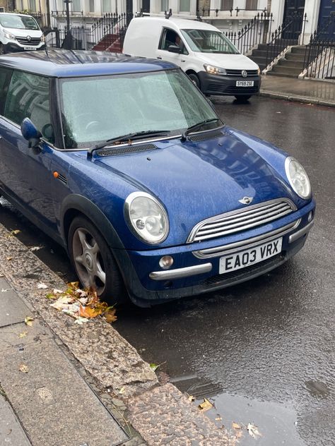 Ford Car Aesthetic, Blue Mini Cooper Aesthetic, Mini Cooper Aesthetic, Blue Mini Cooper, Mini Cooper One, Cooper Car, Mini Copper, Beetle Car, London Fall