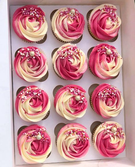 Pink Cake And Cupcakes, Hot Pink Cupcakes Birthday, Birthday Cupcakes For Women Pretty, Pink Cupcakes Decoration, Pink Cupcake Ideas, Cupcakes Decoration Pink, Valentines Day Cupcakes Ideas, Barbie Cupcakes Ideas, Barbie Desserts