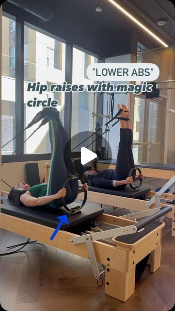 Jill Harris Pilates & FitSprings on Instagram: ""Lower Abs"  When asked how to target this area I am all for a hip lift with the magic circle ⭕️ series!  ✨It's an all inclusive situation where arms and legs activate simultaneously.  👉Save this series for a reformer class or try it in your own Pilates practice. It activated the muscles right away! • • • #creativepilatesworkouts #reformerworkouts #reformerclass #pilatesring #magiccirclepilates #pilatesworkouts #lowerabsworkout #hiplifts #lowerback #backstrength #corecontrol #muscleactivation" Magic Circle Pilates, The Magic Circle, Pilates Workout Routine, Pilates Classes, Pilates Workouts, Workout Pilates, Pilates Moves, Pilates Reformer Exercises, Reformer Pilates