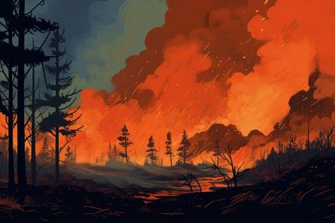 Forest fire mountain outdoors. | free image by rawpixel.com / supawadee wichai Illustrator Landscape Vector, Burning Forest Illustration, Forest Fires Poster, Mountains Landscape Drawing, Burning Forest Art, Forest On Fire Drawing, Burning Forest Drawing, Forest Fire Poster, Forest Fire Background