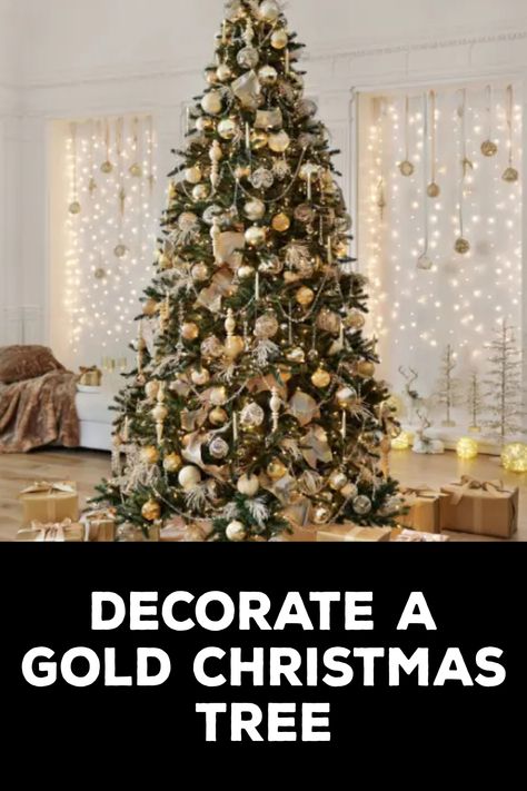 How to Decorate a Gold Christmas Tree Gold Accent Christmas Tree, Gold Trees Christmas, Gold Christmas Tree Decorations Ideas, All Gold Christmas Tree, Gold Xmas Tree Decorations, How To Decorate Xmas Tree, Gold Pencil Christmas Tree, Christmas Tree Gold Decorations, White And Gold Christmas Tree Decor