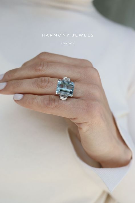 Let me distract you with this amazing blue beauty💙💙💙 Ocean vibes with this 9ct Aquamarine Emerald Cut Trilogy engagement ring 🌊 💍 All set honey, let´s chat and turn your dreams into reality 📩 Aqua Engagement Ring, Emerald Cut Aquamarine Ring, Turn Your Dreams Into Reality, Blue Aquamarine Ring, Trilogy Engagement Ring, Light Blue Sapphire, Shaped Sofa, Blue Beauty, Emerald Engagement Ring Cut