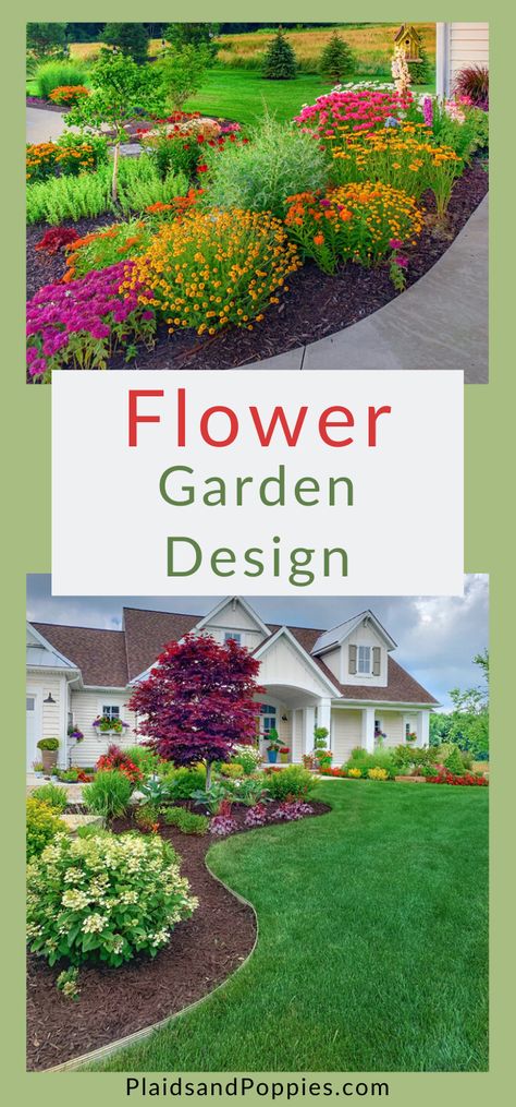 Big Flower Beds In Front Of House, Flower Bed Layout Front Yards, How To Design Flower Beds, Large Flowerbed Landscaping, Flower Garden Front Of House, West Facing Flower Bed Ideas, Garden Bed Ideas Layout Front Yards, Plant Layout Front Yards Landscape Plans, Landscape Ideas Flowers