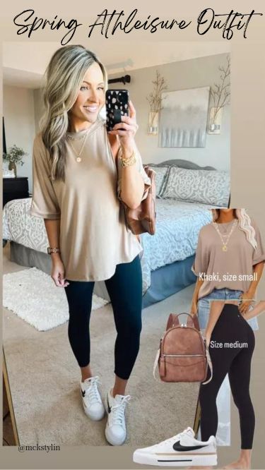 Court Legacy Outfit, Styling White Sneakers, Nike Court Legacy Outfit, Sneakers With Leggings, Leggings Travel Outfit, School Drop Off Outfit, Casual Shopping Outfit, Comfy Mom Outfits, Casual Leggings Outfit