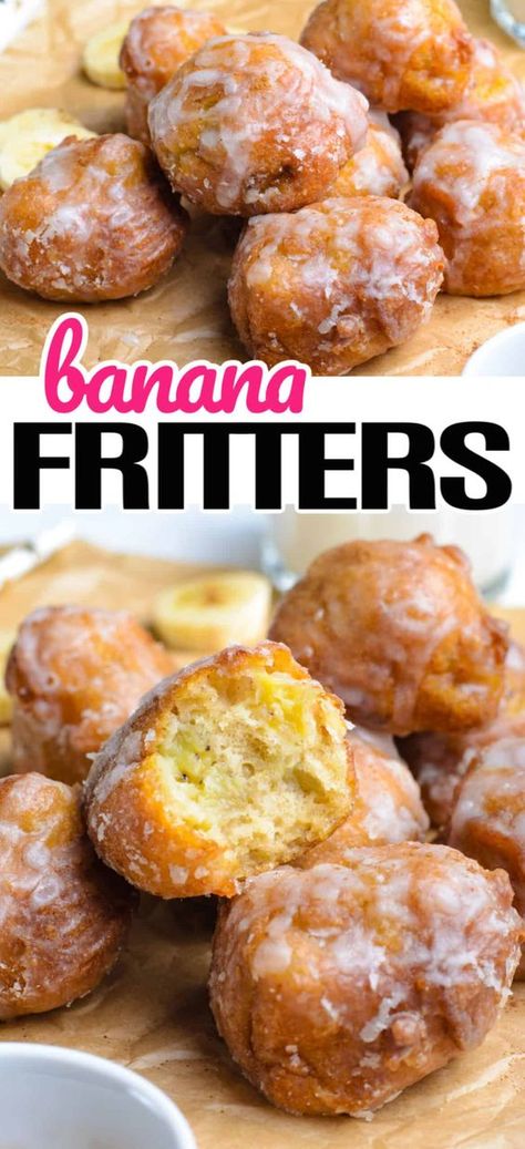 Banana Fritters, Banana Dessert Recipes, Breakfast Sweets, Banana Dessert, Fritter Recipes, Think Food, Banana Recipes, Donut Recipes, Breakfast Treats