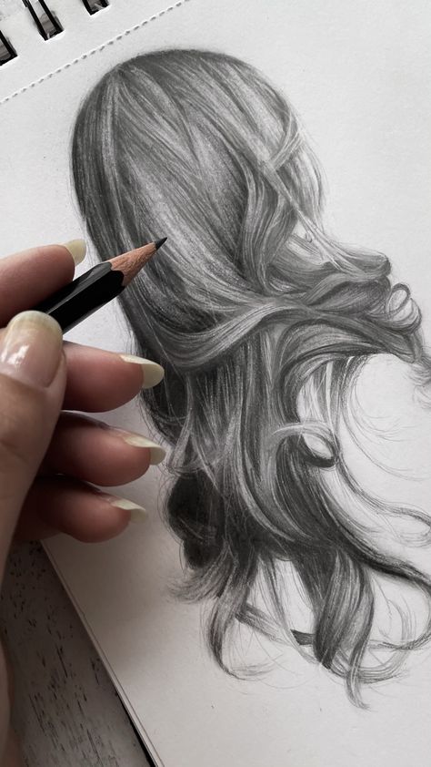 How To Draw Real Hair, Drawing Hair Pencil, Hair Drawing Reference Realistic, Realistic Face Drawing Reference, Hair Sketch Realistic, Hair Textures Drawing, Hair Shading Tutorial Pencil, Charcoal Hair Drawing, How To Shade Hair Pencil