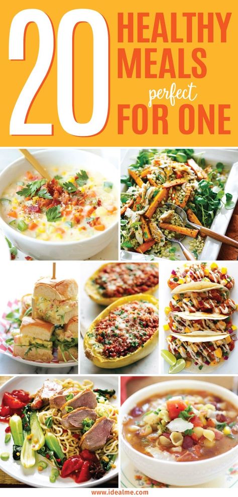 Check out these 20 healthy meals that are perfect for one person. Soon you'll be an expert at cooking for one and you'll never look at a frozen pizza again. Easy Healthy 1 Person Meals, Single Meal Recipes, Cooking For One Healthy Easy Meals, Healthy Easy Dinner Recipes For One, Clean Eating For 2 People, Easy 1 Person Meals Healthy, Cooking Healthy For One Person, Single Serving Healthy Meals, East One Person Meals