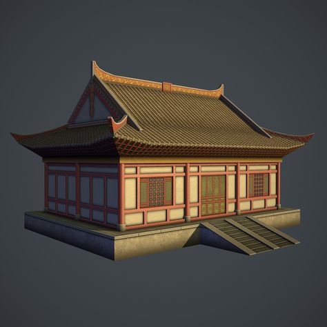 chinese traditional house by Alexander Lomovtsev3d asset low poly chinese traditional house for mobile game. Chinese Traditional Building, Chinese Village House, Chinese House Design, Chinese Architecture Traditional, Japanese Traditional House, Chinese Houses, Dojo Design, Traditional Chinese House, Traditional Korean House