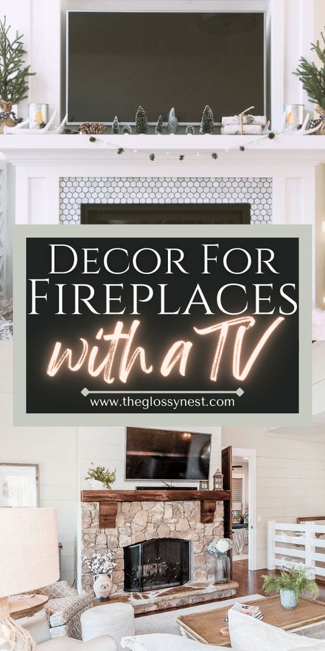 decor for fireplaces with a tv 77 Inch Tv Over Fireplace, Christmas Mantels Modern, Decorate Hearth Fireplace, Art Beside Fireplace, Mantle Decor With Tv And Sound Bar, Lamps On Mantles Fireplaces, Christmas Mantle With Tv Above Farmhouse, Tv Above Mantel Decorating Ideas, How To Decorate A Fireplace With A Tv