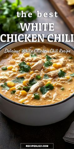 Warm up with this delicious white chicken chili recipe that's perfect for any night of the week! Packed with tender chicken, creamy beans, and vibrant spices, this dish will have your family asking for seconds. Easy to make and perfect for meal prep, it's a hearty option that pairs well with crusty bread or tortilla chips. Discover the secret to a flavorful, comforting bowl of chili that’s sure to impress. Get ready to warm your heart and home with this delightful recipe! Flavorful White Chicken Chili, New York Times White Chicken Chili, White Bean Chili Chicken Crockpot, Worlds Best White Chicken Chili, Mexican Corn White Chicken Chili, Beanless Chicken Chili Recipe, Chunky Chef White Chicken Chili, Best White Chicken Chili Recipe Crockpot, White Chicken Chili Taste Of Home