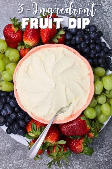 Quick and Easy 3 Ingredient Fruit Dip Recipe - Grace Like Rain Blog Fruit Dip Recipes Easy, White Fruit Dip, Fruit Dip Board, Recipe Fruit Dip, Dip For Fresh Fruit, Easy Healthy Fruit Dip, Sweet Dip For Fruit, Whipped Fruit Dip, Christmas Fruit Dip Holidays