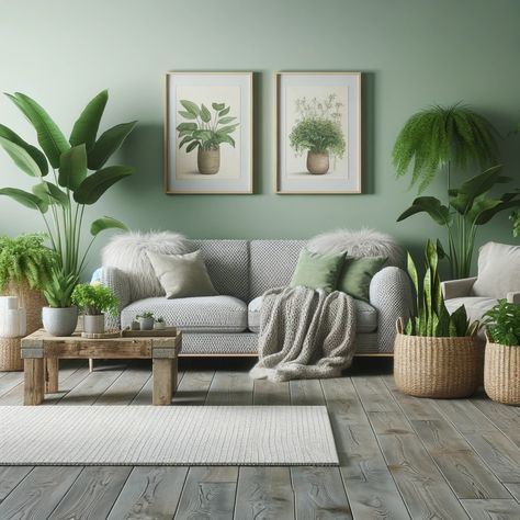 Green Walls Gray Floor, Grey Floors Green Walls, Color Palette For Gray Floors, Grey Floors Wall Color Ideas, Wall Colors For Gray Floors, Gray Flooring Living Room, Gray Color Palette Living Room, Living Room Design Green, Grey Flooring Living Room