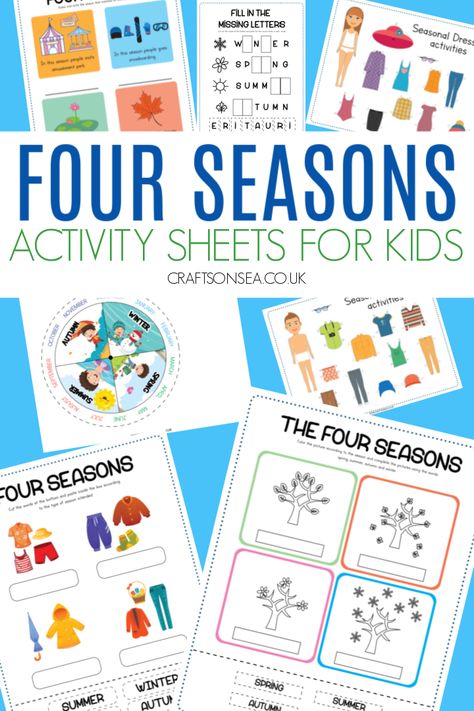 Four Seasons Activity Sheets (FREE Printable PDF) Four Seasons Preschool Activities Teaching, Montessori Seasons Free Printable, Seasonal Printable Ideas, Season Lesson Plans Preschool, Seasons Printables Free, 4 Seasons Preschool Activities, Seasons Preschool Activities, Seasons Activities For Preschoolers, 4 Seasons Craft