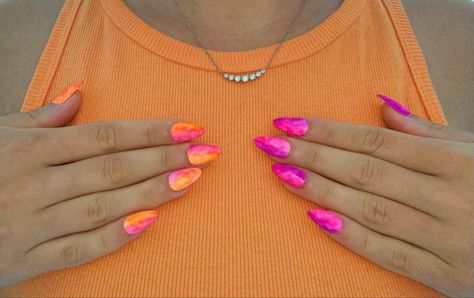 Pink orange purple matte watercolor nails #mattenails #nails #summernails #pink #orange #purple #summer2021 #abstract #abstractnails Orange Pink Purple Nails, Pink Orange And Purple Nails, Orange Purple Nails, Orange And Purple Nails, Purple And Orange Nails, Spain Nails, Watercolor Nails, Abstract Nails, Pink Orange Purple