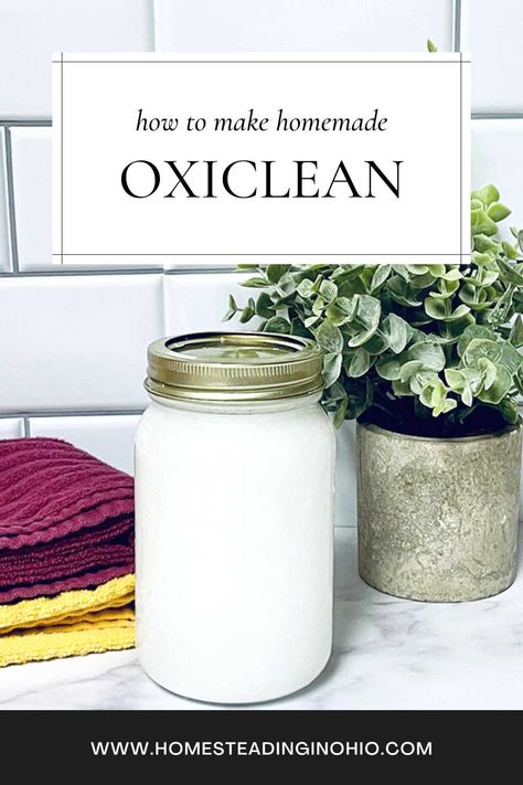 Learn how to make oxiclean at home with this diy oxiclean stain remover. This diy oxiclean recipe is a natural alternative to oxiclean. Learning how to make oxiclean stain remover will help you to clean all sorts of stains at home and clean around the house with loads of oxiclean uses that you can take advantage of. Homemade Oxiclean Recipe, Laundry Stain Remover Diy, Oxi Clean Stain Remover, Natural Whitener For Laundry, Homemade Laundry Stain Remover, Home Made Stain Remover, Diy Oxiclean Stain Remover, Diy Nontoxic Cleaning Products, Natural Laundry Stain Remover