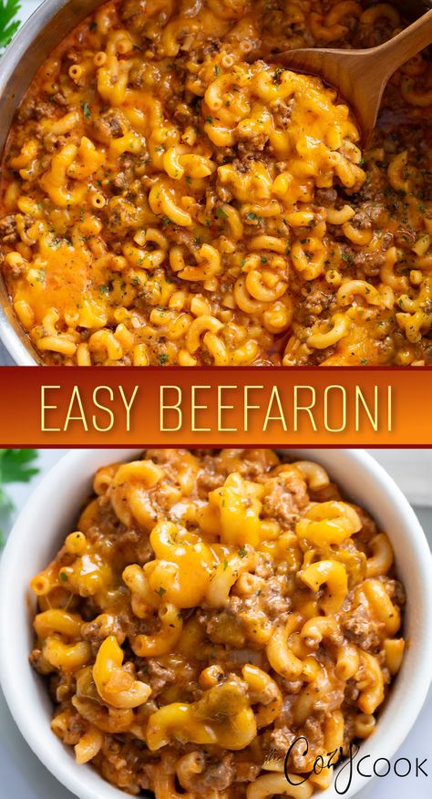 Beefaroni with elbow pasta and ground beef Ground Beef And Macaroni, Homemade Beefaroni Recipe, Homemade Beefaroni, Beefaroni Recipe, Ground Beef Pasta, Macaroni Recipes, Beef Pasta, Meatball Recipe, Beef Casserole Recipes