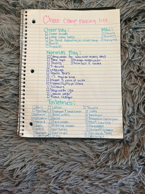 Cheer Camp Necessities, Cheerleader Bag Essentials, Summit Packing List Cheer, Cheer Travel Checklist, Uca Cheer Camp Packing List, Cheer Bag Essentials Game Day, Cheer Comp Packing List, Cheer Camp Packing List, Cheer Packing List