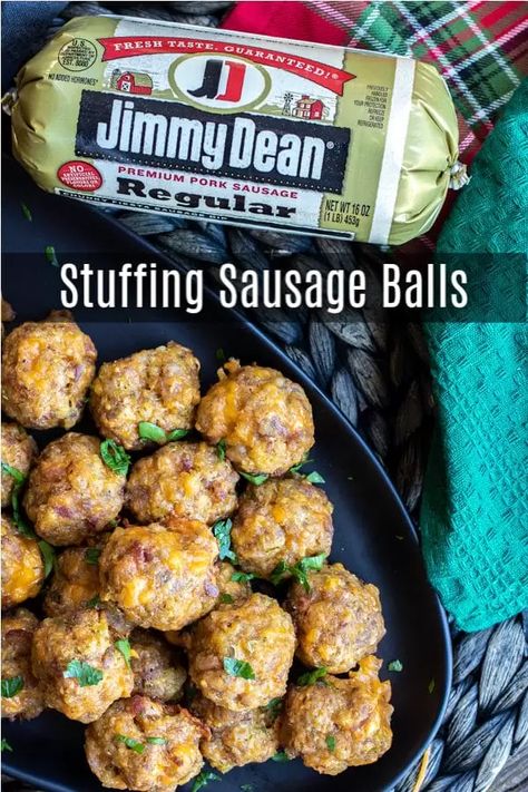 #AD: This is the BEST recipe for Stuffing Sausage balls made with sausage, bacon, stuffing, and cheddar cheese. This easy make ahead sausage ball recipe is a great appetizer for holiday parties! #sausage #sausageballs #bacon #stuffing #appetizer #christmas #thanksgiving #newyears Stuffing Appetizer, Casual Appetizers, Stuffing Sausage Balls, Thanksgiving Tailgate, Recipe For Stuffing, Sausage Ball Recipe, Bacon Stuffing, Easy Sausage Balls Recipes, Stuffing Sausage