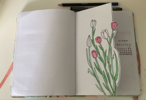 Tulip Bullet Journal, Pink And White Tulips, Bujo Spreads, Bullet Journal Ideas, Bujo Inspiration, Bullet Journal Spread, October 2022, White Tulips, Journal Ideas