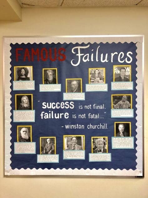 Famous failures - people who failed before succeeding Classroom Board Ideas Middle School, Social Media School Projects, School Displays Inspirational, Think Bulletin Board, Social Studies Classroom Bulletin Boards, Class Board Ideas High Schools, Behavior Classroom Bulletin Boards, History Display Boards Secondary, Student Work Display Ideas High School