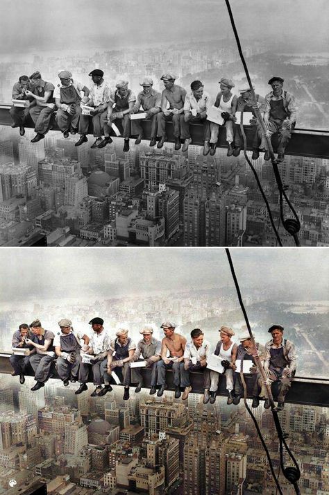 Here’s What Famous Photos Look Like in Color | Reader's Digest Colorized Historical Photos, Savage Comebacks, Gut Feelings, Famous Pictures, Breathtaking Photography, Picture Prompts, Pickup Lines, Famous Photos, New York Photos