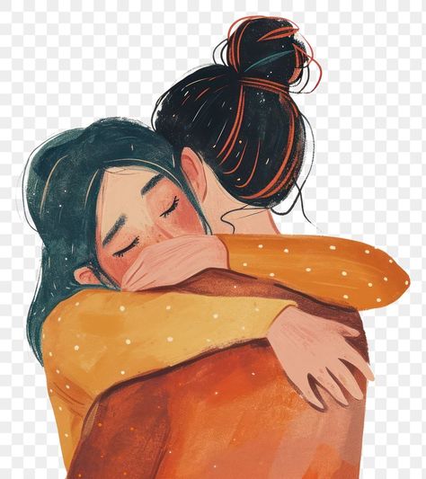 Hug Illustration Friendship, Hug Cartoon Friends, Hugging Yourself Pose, Hug Yourself Pose, Friends Cartoon Images, Two Besties Drawing, Sister Drawings, Friendship Drawings, Sister Hug