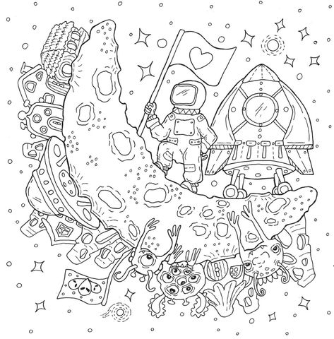 Astronaut Coloring Page, Magic Doodle, Witch Coloring Pages, Space Coloring Pages, Adult Coloring Books Printables, Unique Coloring Pages, Colored Pencil Artwork, Adult Coloring Designs, Detailed Coloring Pages