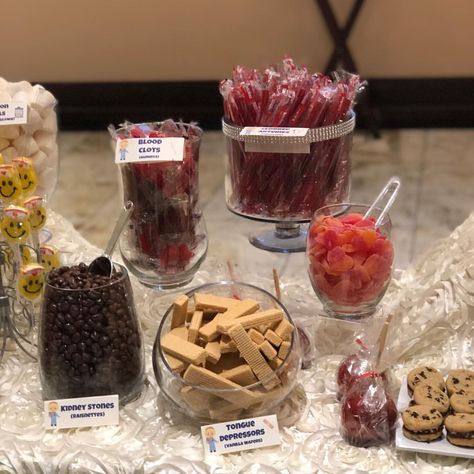 All the details from our candy table for a nurse retirement party! 👩‍⚕️ 🍬 #coliescreations #nurse #retirement #thursdayisthenewfriday… Medical Candy Bar Party Ideas, Nurse Candy Ideas, Nurse Dessert Table, Nurse Retirement Party Ideas, Grad Party Candy, Nurse Goals, Cna Week, Nursing Party, Graduation Candy Bar