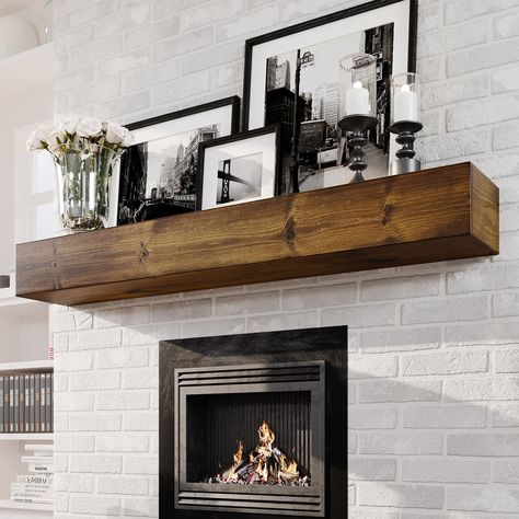 PRICES MAY VARY. Sturdy All-Wood Shelf — Our wood mantels for fireplace are made from eco-friendly pine, providing exceptional durability and long-lasting quality. This 6-foot decorative fireplace mantel brings a warm and inviting centerpiece to your fireplace and home Heat Shield — The space above Woodlands 6 Foot Floating Shelf is vulnerable to heat and smoke. Woodlands fireplace mantel shelves, sized at 60 Inches X 8 X 5, offers crucial protection to keep your valuable mantel decor safe from Wood Block Mantle Fireplace, Layered Mantel Decor, Mantel For Stone Fireplace, Urban Bronze Fireplace Wall, Stone Fireplace Wood Mantle, Long Fireplace Mantle Decor, 60 Inch Fireplace, Fireplace Mantle Decor Modern, Fireplace Wood Mantle Lowe's