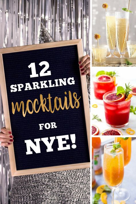 Festive + refreshing: 12 Sparkling Mocktail Recipes. These fun + delicious non-alcoholic cocktails will be a hit when you ring in the New Year. #mocktailrecipes Non Alcoholic Drinks New Years, Nye Drinks, Hr Ideas, Best Mocktail Recipe, New Years Eve Drinks, Holiday Mocktail, Mocktail Bar, New Year's Drinks