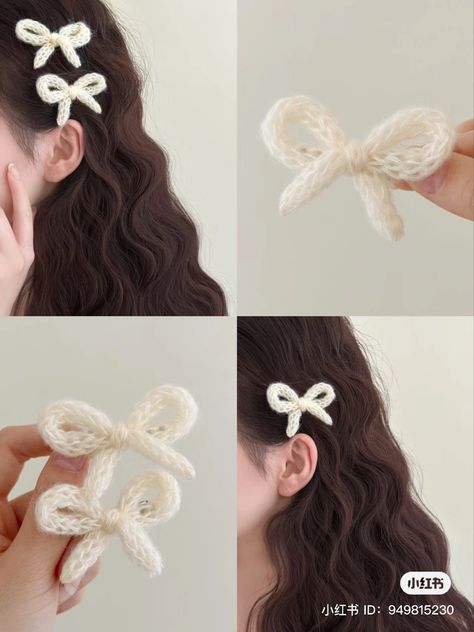 Hair Bands Crochet, Cute Crochet Hair Accessories, Crochet Clips Hair, Crochet Clips, Hair Clip Crochet, Crochet Hair Bow, Airy Styles, Crochet Clip, Crochet Flower Headbands