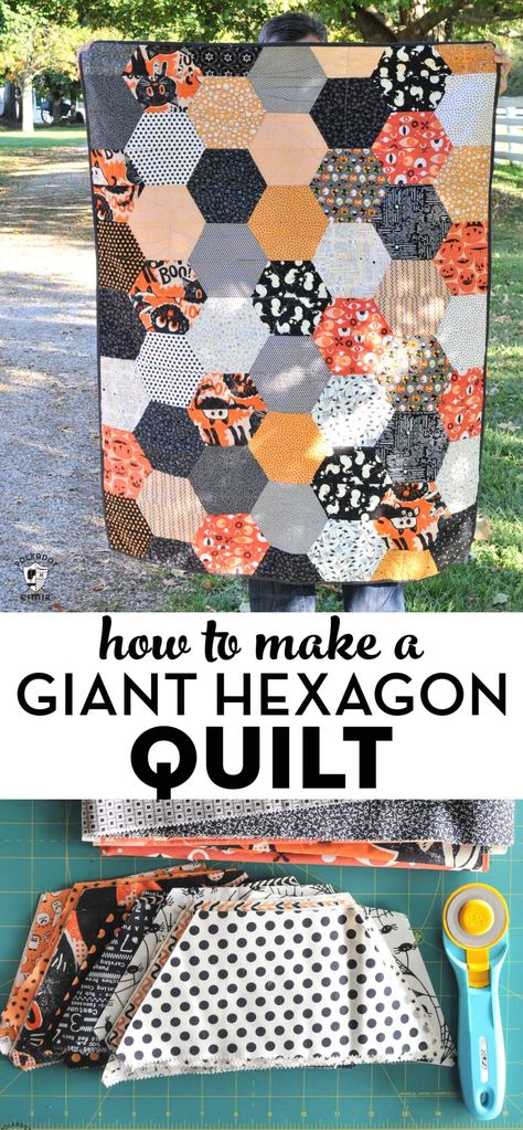 Quilt Pattern Hexagon, First Quilt Project Free Pattern, Modern Quilt Patterns For Beginners, New Quilts 2022, Quilt With Patterned Fabric, Quilts With Patterned Fabric, Sewing Patterns Quilts, Hex Quilt Pattern, Easy Hexagon Quilt