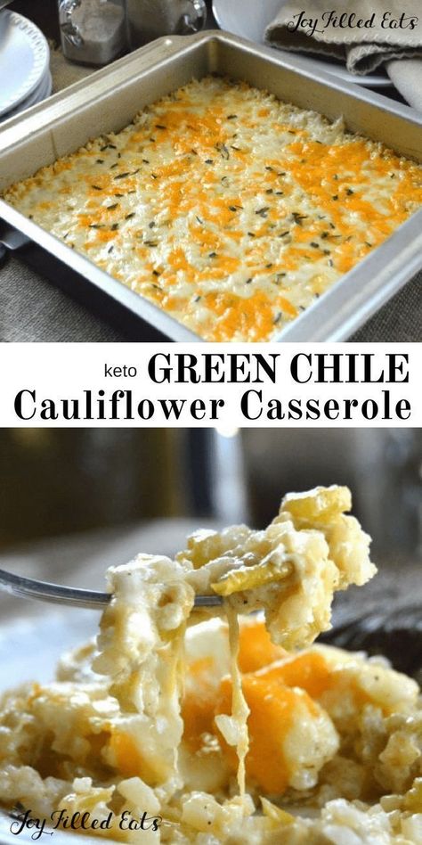 Green Chile Cauliflower Casserole - Cauliflower Rice Bake - Low Carb, Keto, Gluten-Free, Grain-Free, THM S - This easy side is a low carb remake of an old favorite. Creamy, cheesy & packed with green chile flavor - Texas comfort food at its best! #lowcarb #lowcarbrecipes #lowcarbdiet #keto #ketorecipes #ketodiet #thm #trimhealthymama #glutenfree #grainfree #glutenfreerecipes #recipes Cauliflower Rice Bake, Keto Cauliflower Casserole, Rice Bake, Cauliflower Casserole, Low Carb Sides, Keto Side Dishes, Awesome Recipes, Vegan Keto, Recipes Crockpot