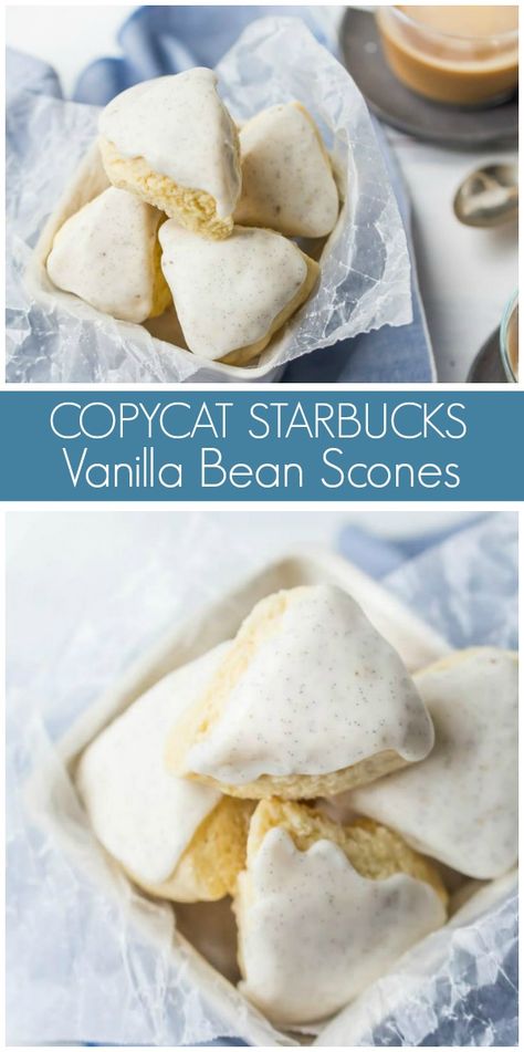 Tea Party Scone Recipes, Mini Vanilla Scones, Starbucks Petite Vanilla Scones Recipe, Starbucks Vanilla Bean Scones Recipe, Petite Vanilla Bean Scones, Starbucks Vanilla Scones Recipe, Easy Vanilla Scones, Vanilla Bean Muffins, Tea Scones Recipe Easy