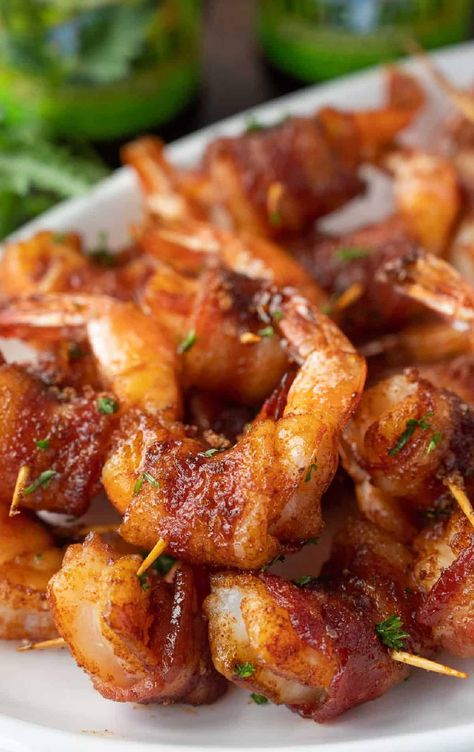 Sweet And Spicy Bacon, Baked Ribs Recipe, Spicy Bacon, Wrapped Shrimp, Bacon Wrapped Shrimp, Baked Ribs, Shrimp Appetizers, Butter Shrimp, Favorite Appetizers