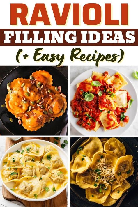 Take your pasta game to the next level with these delicious ravioli filling ideas. Because the only thing better than homemade pasta is stuffed pasta! No Cheese Ravioli Filling, Stuffed Pasta Recipes Ravioli, Homemade Ravioli Fillings, Homemade Stuffed Ravioli, Tortellini Filling Ideas, Making Ravioli Homemade Pasta, Different Ravioli Fillings, Ravioli Recipes Homemade, How To Cook Ravioli Pasta