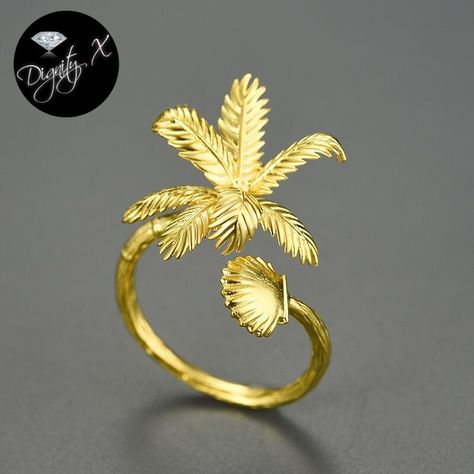 by DignityX® | Premium Elegant Shine ~ Nature Inspired Jewelry * Free Global Shipping ~ Conditions Apply ... Kite Ring, Gold Beach, Coconut Trees, 18k Gold Ring, Beach View, Handmade Rings, Unique Handmade Jewelry, Types Of Rings, Solid 925 Sterling Silver