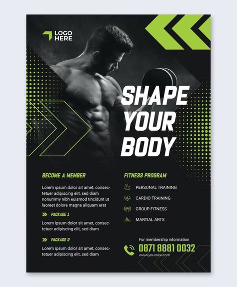 Fitness Program Flyer Template PSD, AI, EPS Gym Advertising, Fitness Flyer, Gym Poster, Sports Design Inspiration, Workout Posters, Crossfit Gym, Graphic Design Ads, Fitness Program, Fitness Design