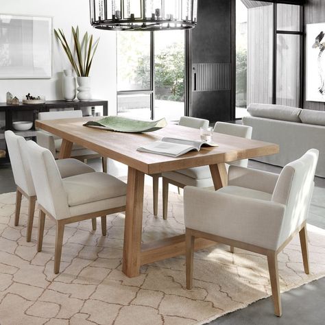 Holt Rectangular Dining Table & Laguna Dining Chairs | Williams Sonoma Light Wood Dining Table, Neutral Dining Room, Oak Dining Room, Coastal Dining Room, Nails Home, Wood Dining Room Table, Modern Kitchen Tables, Interior Design Per La Casa, Modern Farmhouse Dining