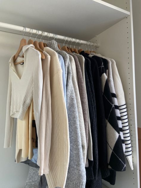 Fall aesthetic closet for autumn 2022 Core Closet Essentials, Clean Closet Aesthetic, Decluttering Aesthetic, Fall Closet Organization, Productive Era, Fall Fits Aesthetic, Comfy Apartment, Neat Closet, Aesthetic Closet