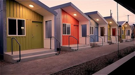 Tiny House Village in Albuquerque Small Apartment Building, Tiny House Village, Tiny House Talk, House Village, Tiny House Layout, Tiny House Community, Exterior Bloxburg, Paint Modern, Villa Plan