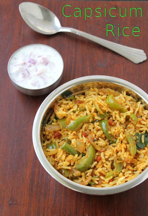 Jaya's recipes: Capsicum Rice Yummy Rice Dishes, Capsicum Masala Recipe, Eggplant Rice, Capsicum Rice, Veg Pulav, Capsicum Curry, Paneer Capsicum Curry, Vegetarian Rice Recipes, Yummy Rice