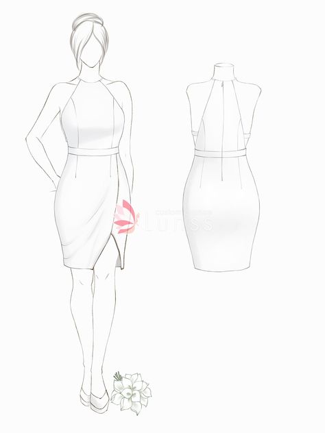 Bodycon Dress Illustration Sketch, Short Dresses Illustration, Fashion Illustration Short Dresses, Bodycon Dress Sketch, Bodycon Dress Illustration, Cocktail Dress Sketch, Short Dresses Drawing, Formal Dress Illustration, Bodycon Dress Drawing