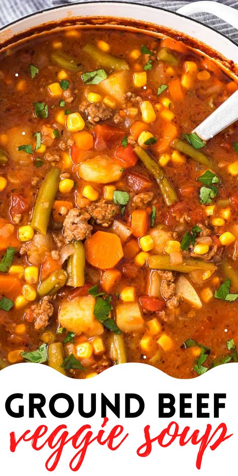 Vegetable Soup Hamburger, Meat And Veggie Soup Recipes, Low Carb Beef Vegetable Soup, Simple Vegetable Beef Soup, Hamburger And Veggie Soup, Hamburger Meat Recipes With Vegetables, Old Fashioned Vegetable Soup With Ground Beef, Vegetable Ground Beef Soup Crockpot, Homemade Vegetable Beef Soup Crockpot