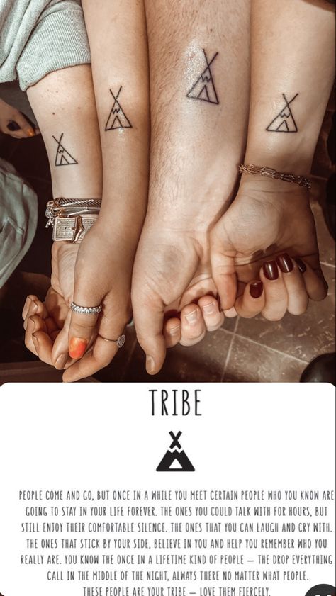 Tattoo Ideas Group Of Friends, Feather Friendship Tattoos, Friendship Tattoos For 3 Men, Fun Friendship Tattoos, Best Friend Tattoo Symbols, Tattoo For Group Of 4, Friends Are Family Tattoo, Small Teepee Tattoo, Soul Tribe Tattoo