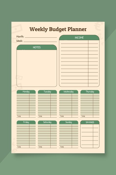 Weekly Expenses Template, School Budget Template, Money Planner Ideas, Week Budget Planner, Monthly Budget Planner For Beginners, Money Planner Template, Student Budget Planner, Daily Budget Planner, Budget Planner Printable Free